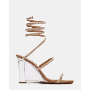STEVE MADDEN Runway Rhinestone Lucite Wedges Sandals Sz 7.5 NEW New in box